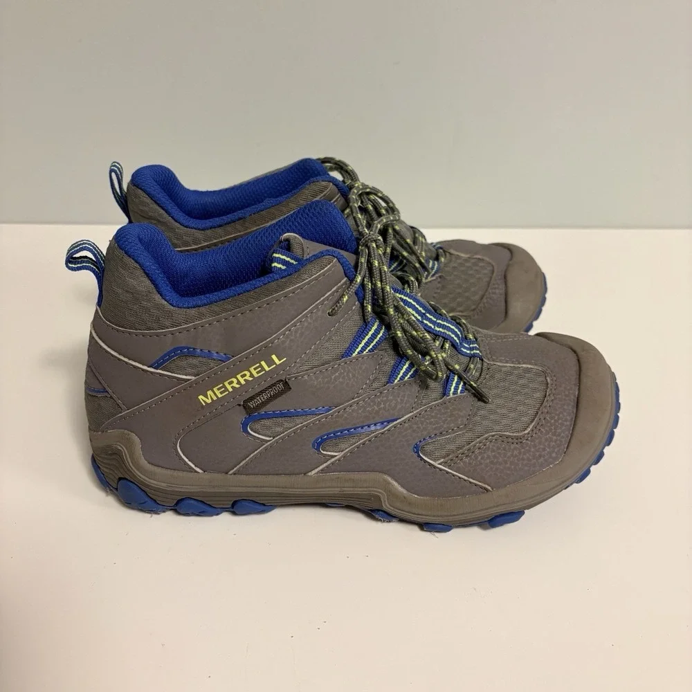 MERRELL Boys Chameleon Access Gray Hiking Shoes Mid Top Sz 4.5M Waterproof